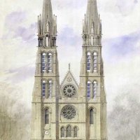 Projet pour la restauration de la façade occidentale de la basilique Saint-Denis conçu en 1860 par Viollet-le-Duc (1814-1879). Ce projet ne sera jamais mené à terme.