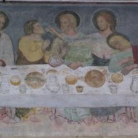 Bergame - Santa Maria Maggiore : transept nord. Fresque murale du XIVe siècle, détail de la Cène.