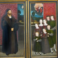 Bernhard Strigel (Memmingen vers 1460/65 - 1528)  - Die acht Kinder des Konrad Rehlinger (Konrad Rehlinger et ses huit enfants) - 1517. Peintre de l'école souabe qui fut le portraitiste attitré de l'empereur Maximilien 1er.